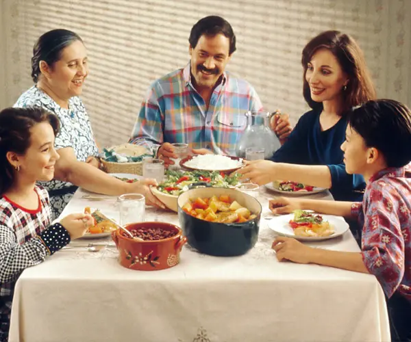 A family eating dinner together